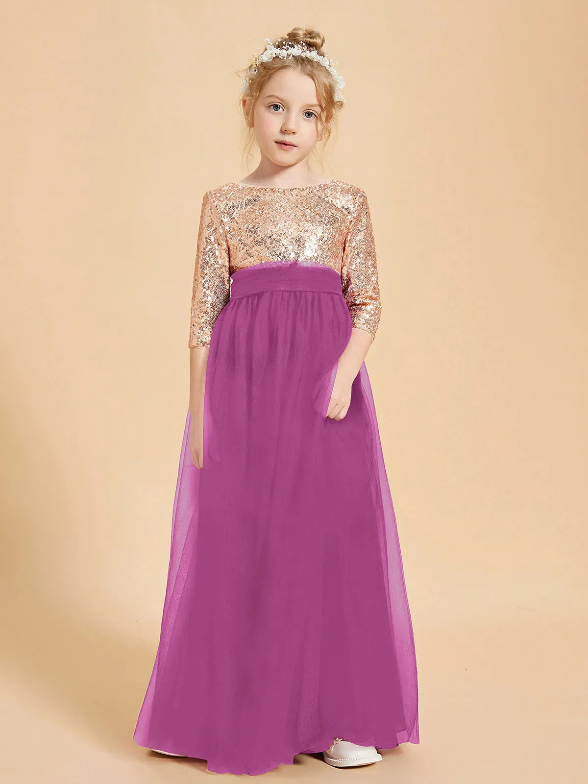 Glamorous Junior Bridesmaid Dresses Sequined Top Orchid