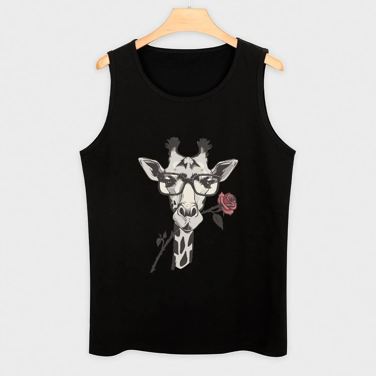 Glasses Giraffe Bite Rose Mens Tank Top Cotton Undershirt Crewneck Sleeveless Shirt for Summer