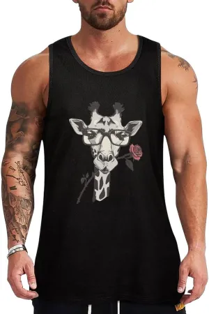 Glasses Giraffe Bite Rose Mens Tank Top Cotton Undershirt Crewneck Sleeveless Shirt for Summer