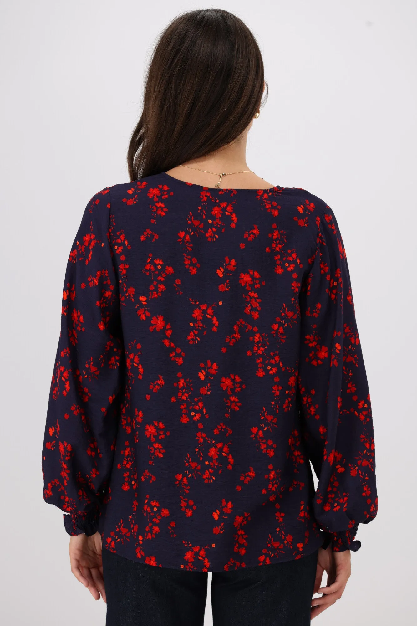 Gloss The Label Alex Blouson Sleeve Top Black Sumac Floral
