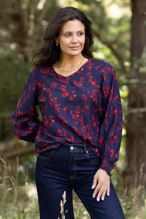 Gloss The Label Alex Blouson Sleeve Top Black Sumac Floral