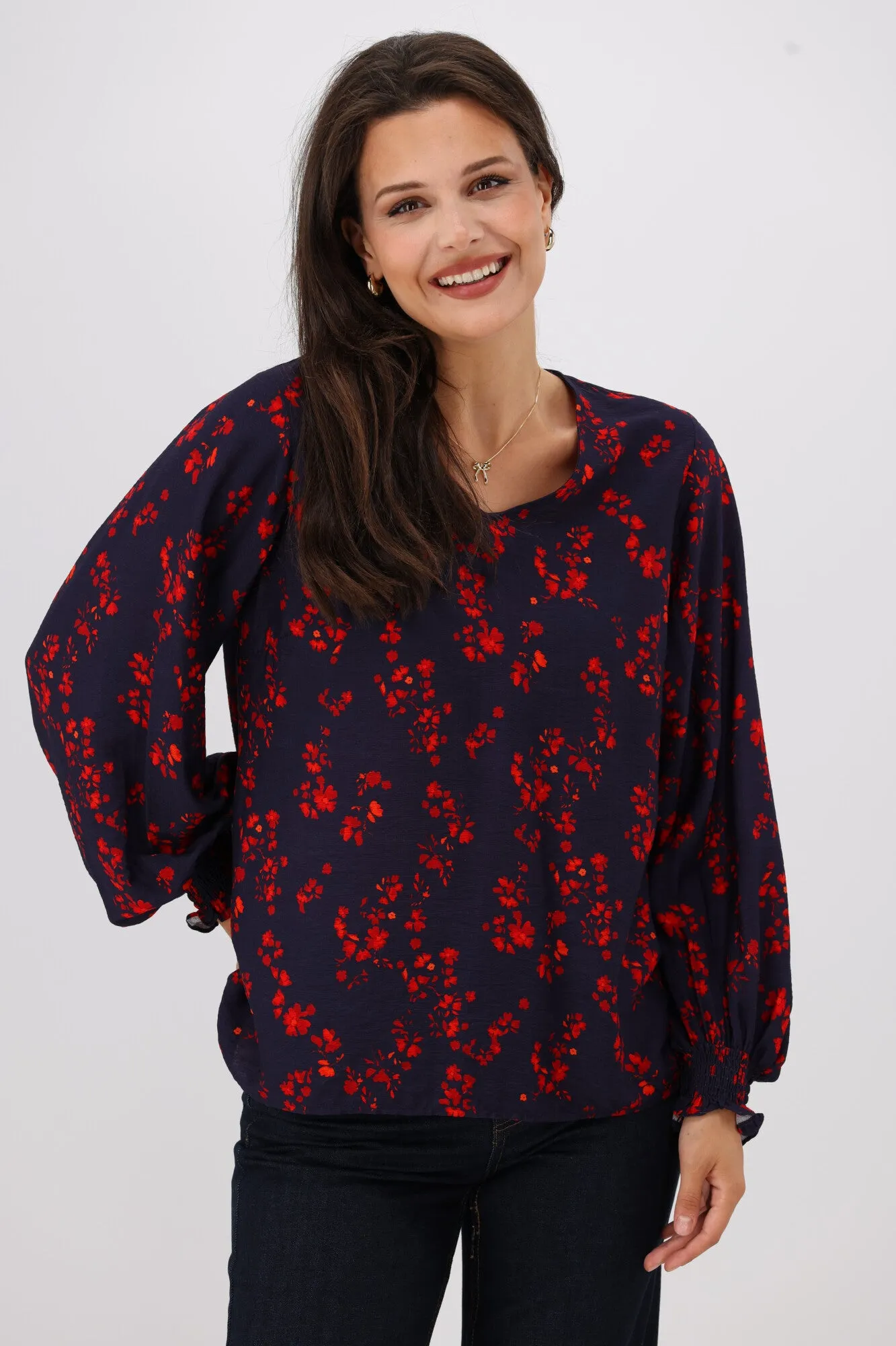 Gloss The Label Alex Blouson Sleeve Top Black Sumac Floral
