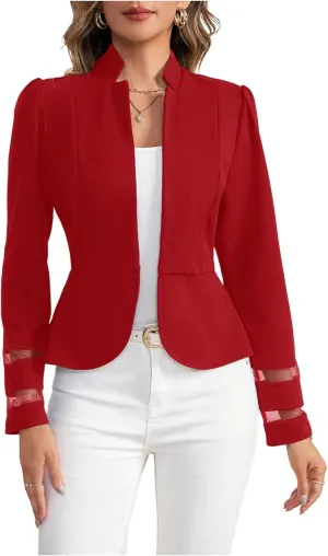 GORGLITTER Women's Lace Jacket Blazer Mesh Open Front Long Sleeve Casual Business Blazers