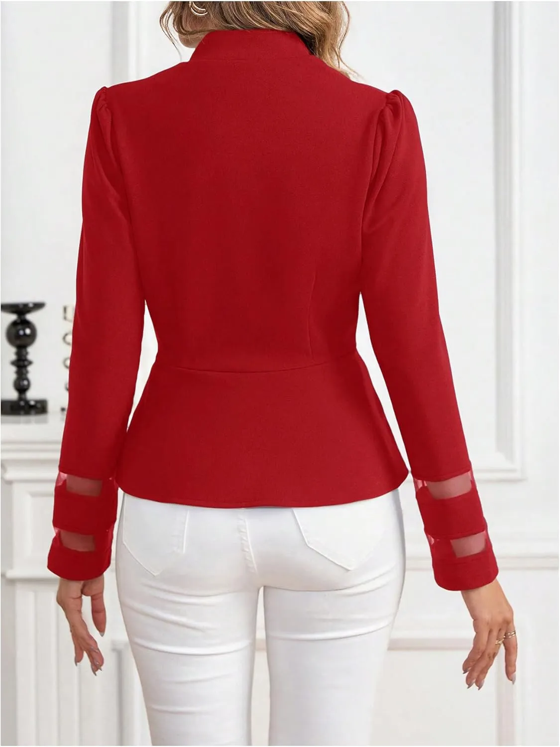 GORGLITTER Women's Lace Jacket Blazer Mesh Open Front Long Sleeve Casual Business Blazers