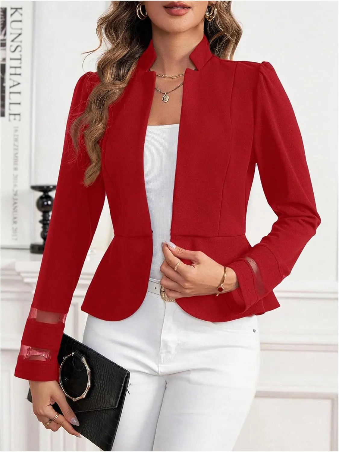GORGLITTER Women's Lace Jacket Blazer Mesh Open Front Long Sleeve Casual Business Blazers