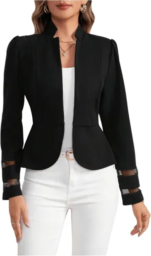 GORGLITTER Women's Lace Jacket Blazer Mesh Open Front Long Sleeve Casual Business Blazers
