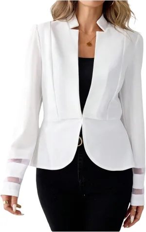 GORGLITTER Women's Lace Jacket Blazer Mesh Open Front Long Sleeve Casual Business Blazers
