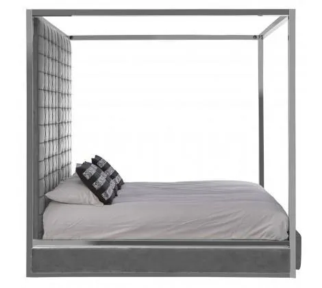 Grey Velvet Luxury Canopy King Size Bed
