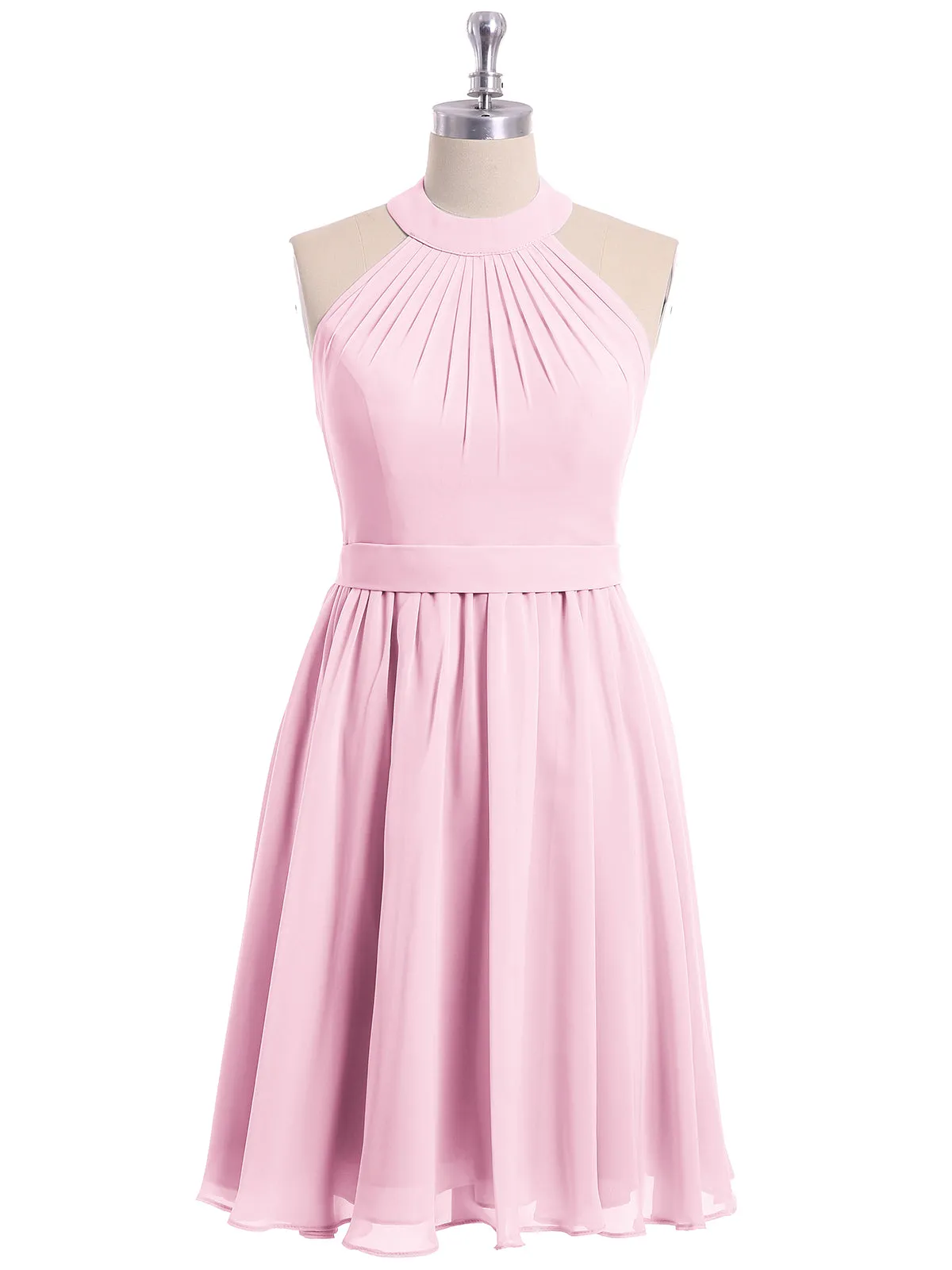 Halter Chiffon Short Bridesmaid Dresses-Candy Pink Plus Size