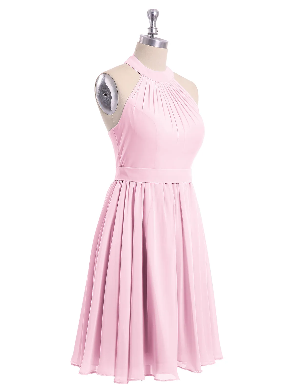 Halter Chiffon Short Bridesmaid Dresses-Candy Pink Plus Size