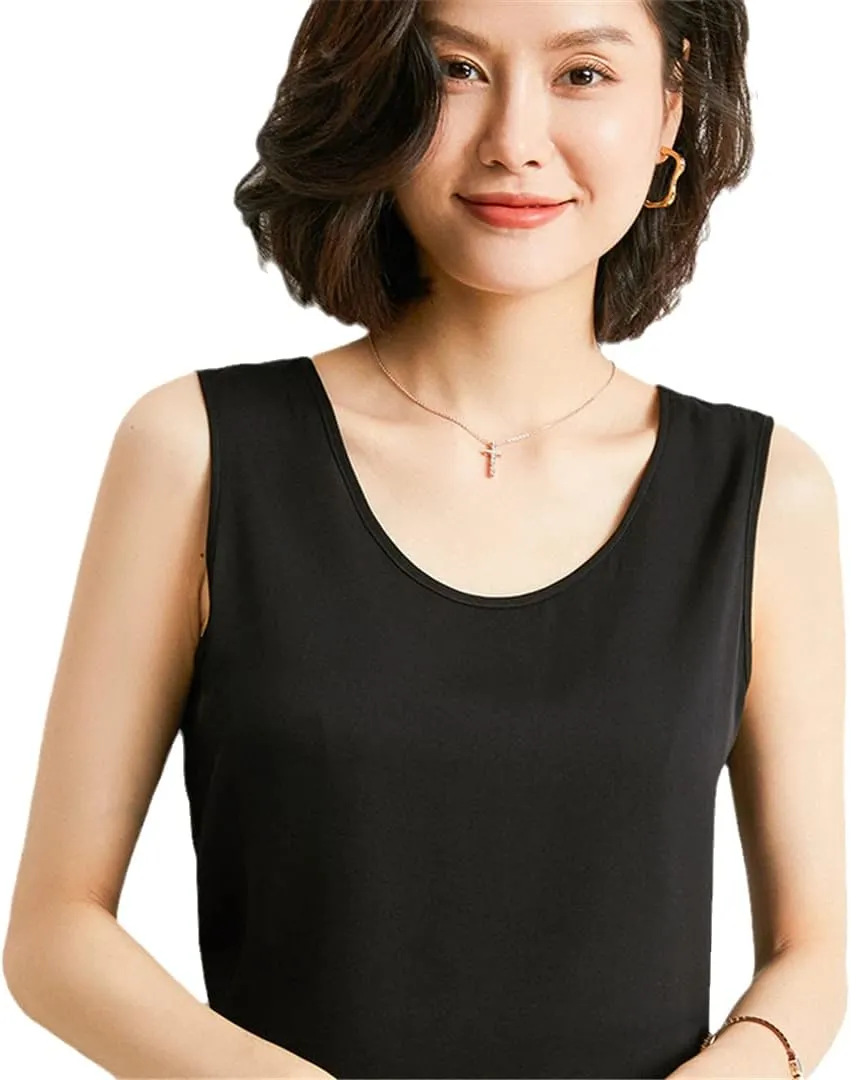 Heavy Mulberry Silk T-Shirt for Women Summer Camisole Sleeveless Bottoming Shirt Solid Color