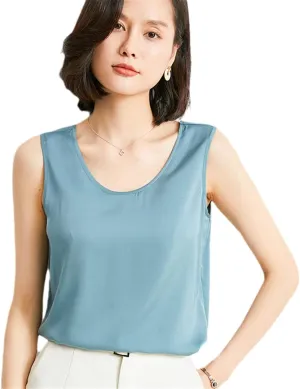 Heavy Mulberry Silk T-Shirt for Women Summer Camisole Sleeveless Bottoming Shirt Solid Color