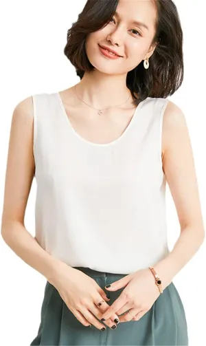 Heavy Mulberry Silk T-Shirt for Women Summer Camisole Sleeveless Bottoming Shirt Solid Color