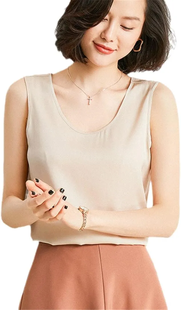 Heavy Mulberry Silk T-Shirt for Women Summer Camisole Sleeveless Bottoming Shirt Solid Color