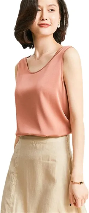 Heavy Mulberry Silk T-Shirt for Women Summer Camisole Sleeveless Bottoming Shirt Solid Color