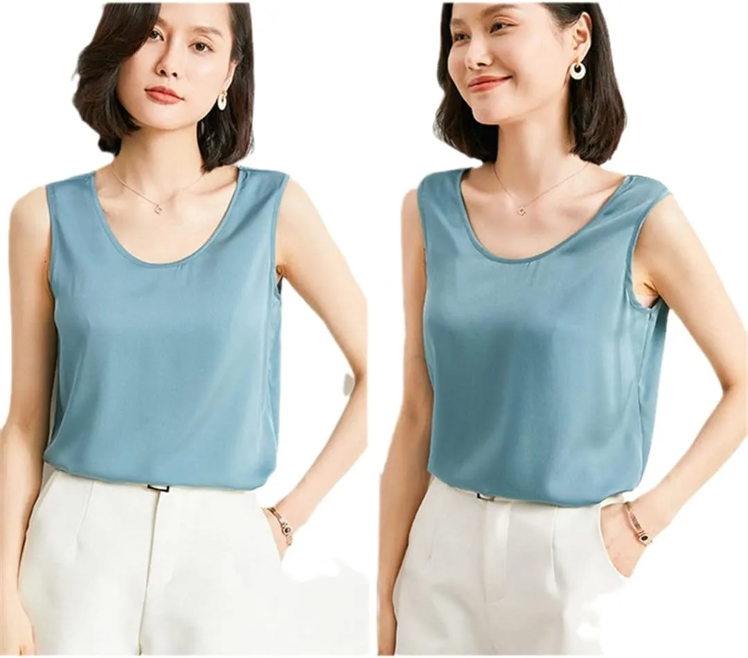 Heavy Mulberry Silk T-Shirt for Women Summer Camisole Sleeveless Bottoming Shirt Solid Color
