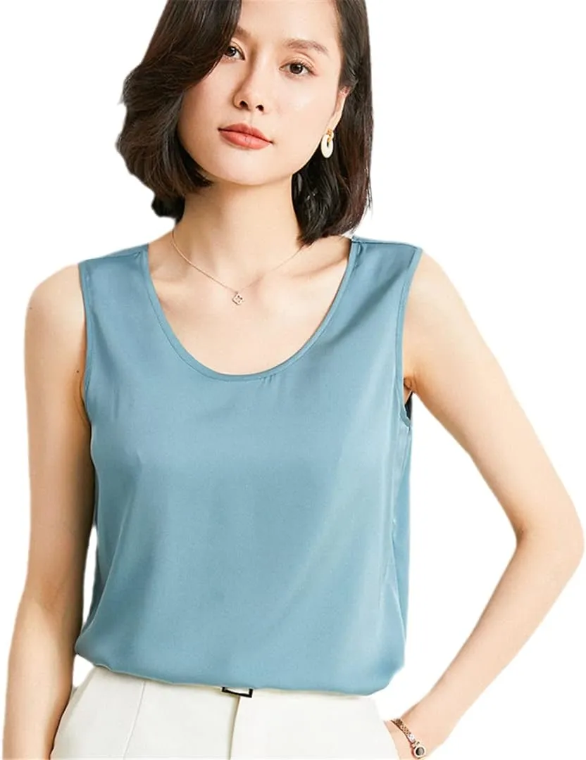 Heavy Mulberry Silk T-Shirt for Women Summer Camisole Sleeveless Bottoming Shirt Solid Color