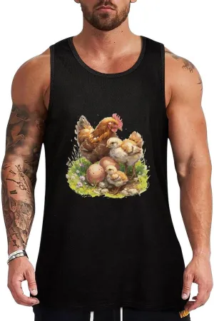 Hens, Chickens, and Eggs Mens Tank Top Cotton Undershirt Crewneck Sleeveless Shirt for Summer