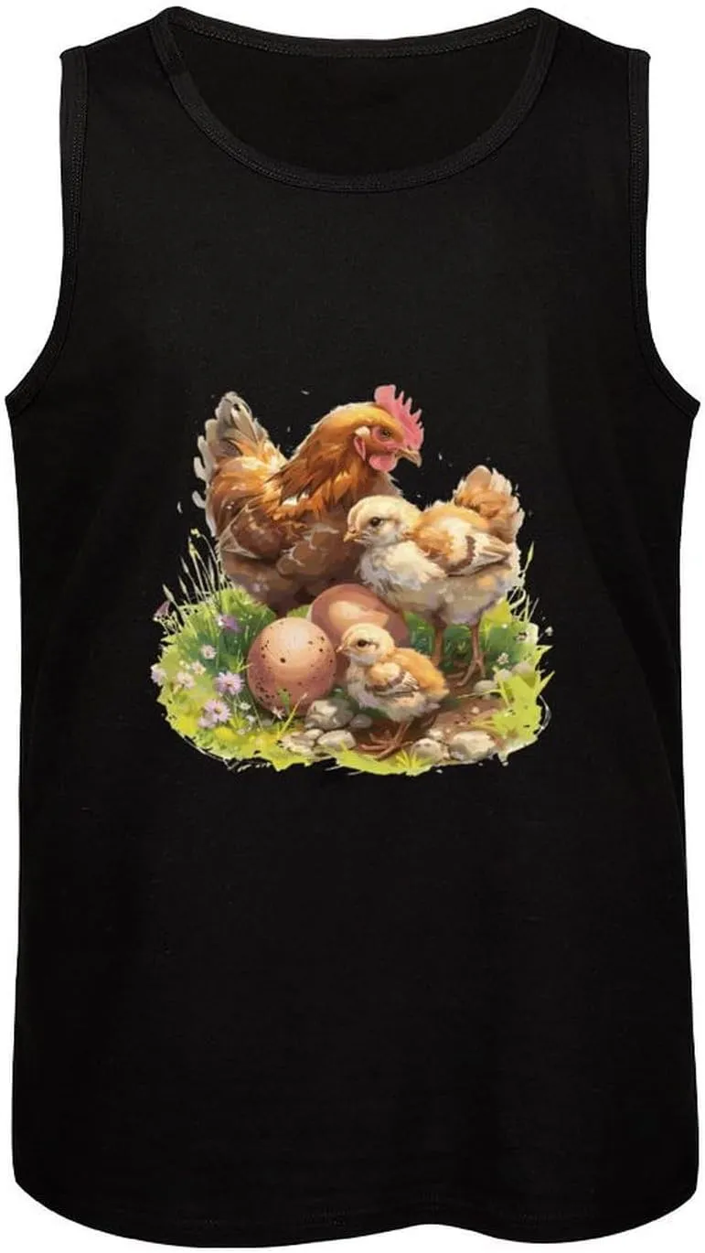 Hens, Chickens, and Eggs Mens Tank Top Cotton Undershirt Crewneck Sleeveless Shirt for Summer