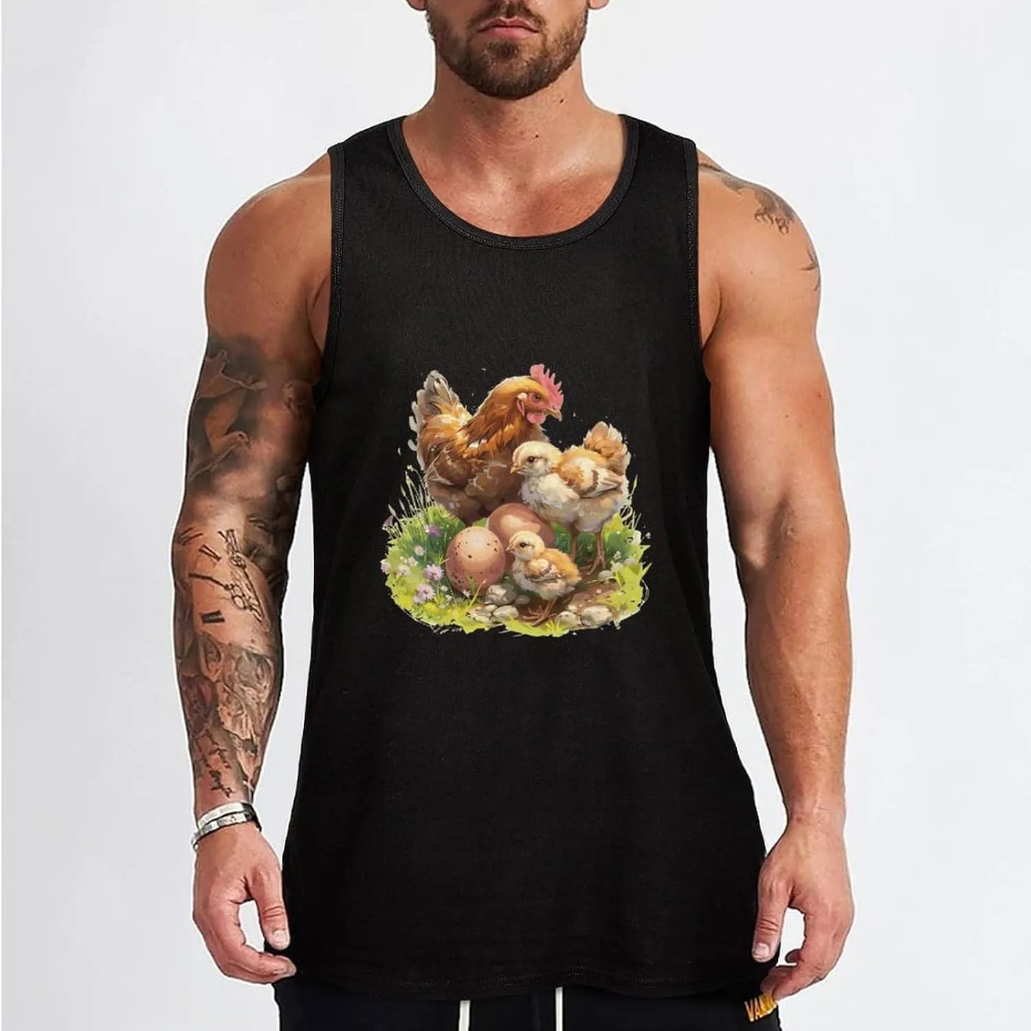 Hens, Chickens, and Eggs Mens Tank Top Cotton Undershirt Crewneck Sleeveless Shirt for Summer
