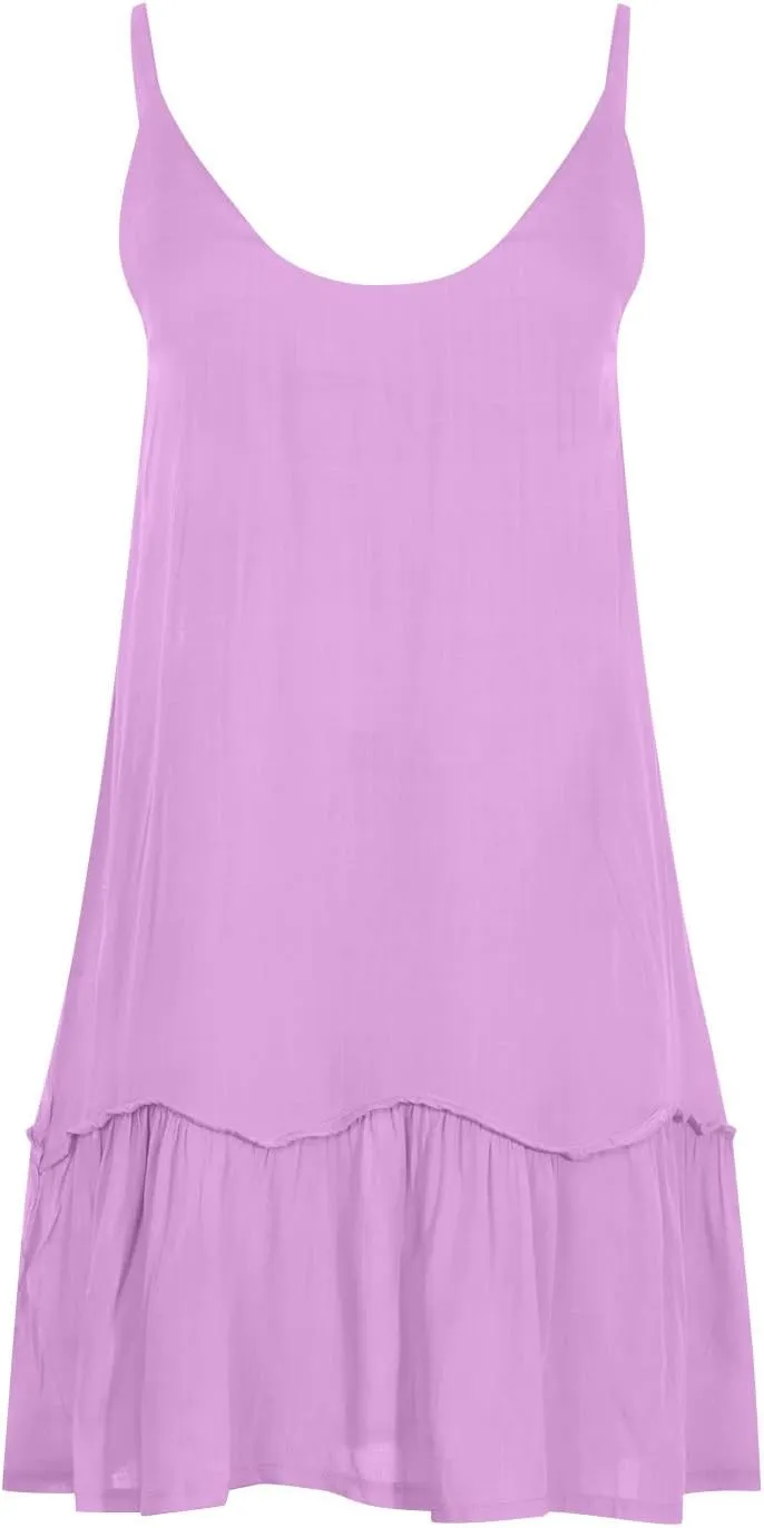 hlysgo Beach Dresses for Women 2025 Summer Ruffled Hem Adjustable Straps V Neck Sundress Casual Loose Comfy Boho Mini Dress