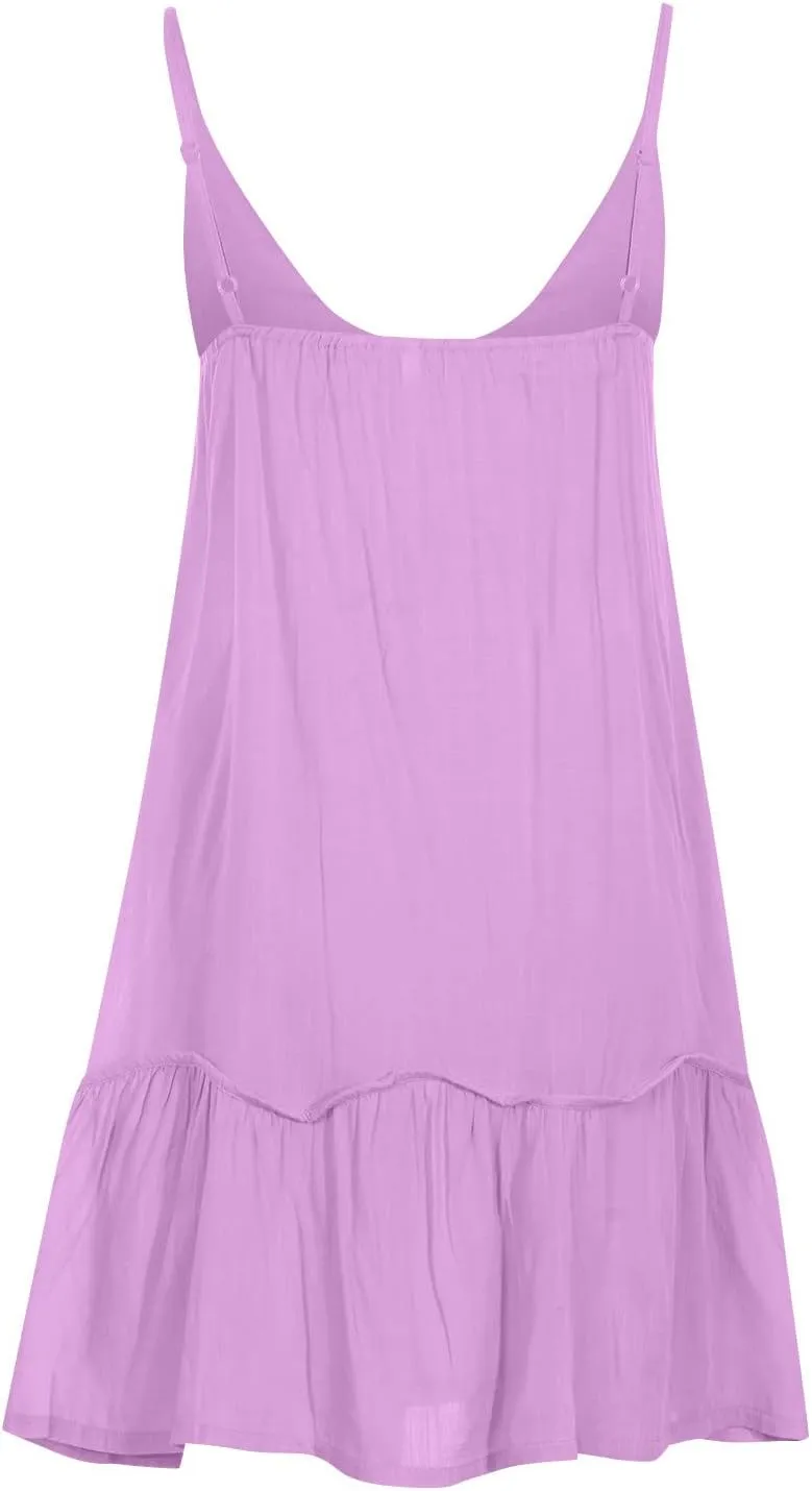 hlysgo Beach Dresses for Women 2025 Summer Ruffled Hem Adjustable Straps V Neck Sundress Casual Loose Comfy Boho Mini Dress