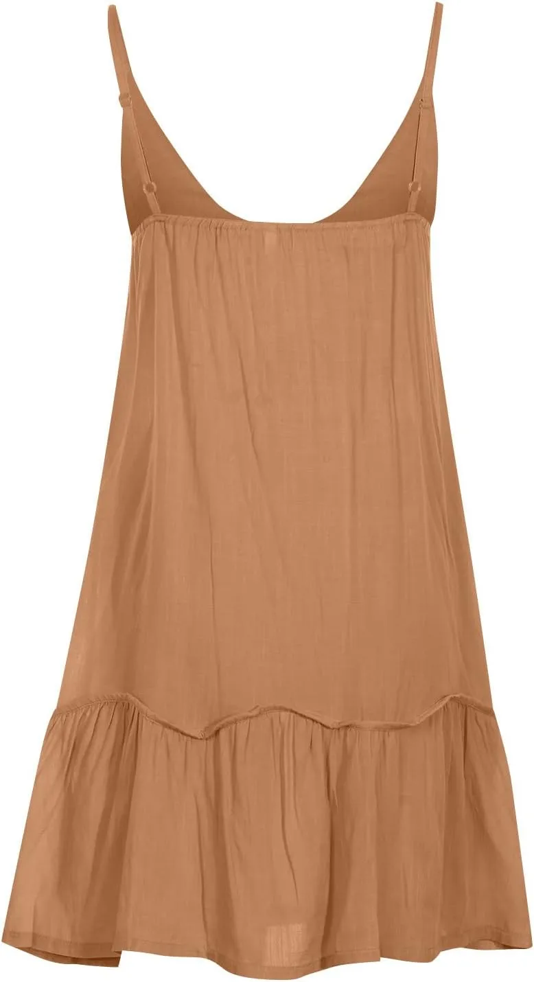 hlysgo Beach Dresses for Women 2025 Summer Ruffled Hem Adjustable Straps V Neck Sundress Casual Loose Comfy Boho Mini Dress