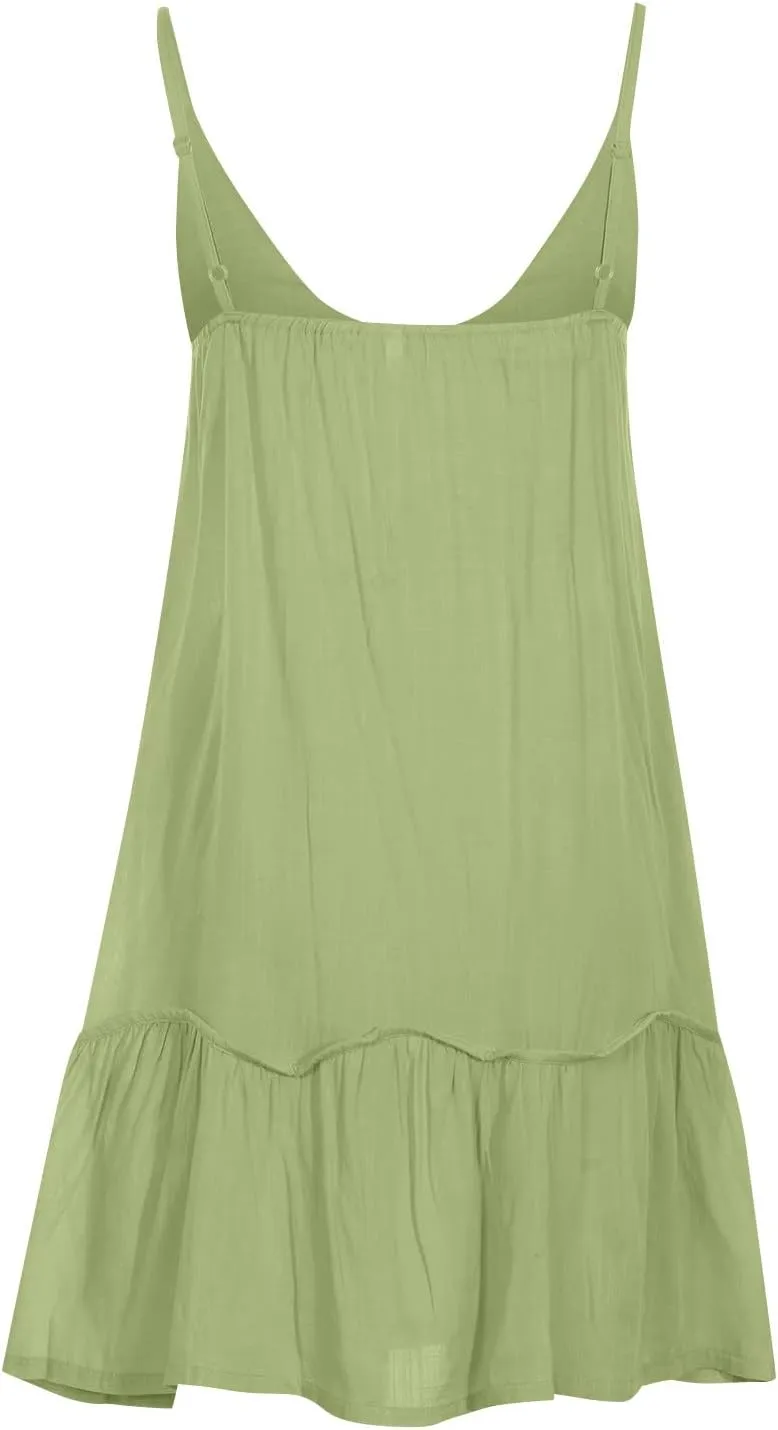 hlysgo Beach Dresses for Women 2025 Summer Ruffled Hem Adjustable Straps V Neck Sundress Casual Loose Comfy Boho Mini Dress
