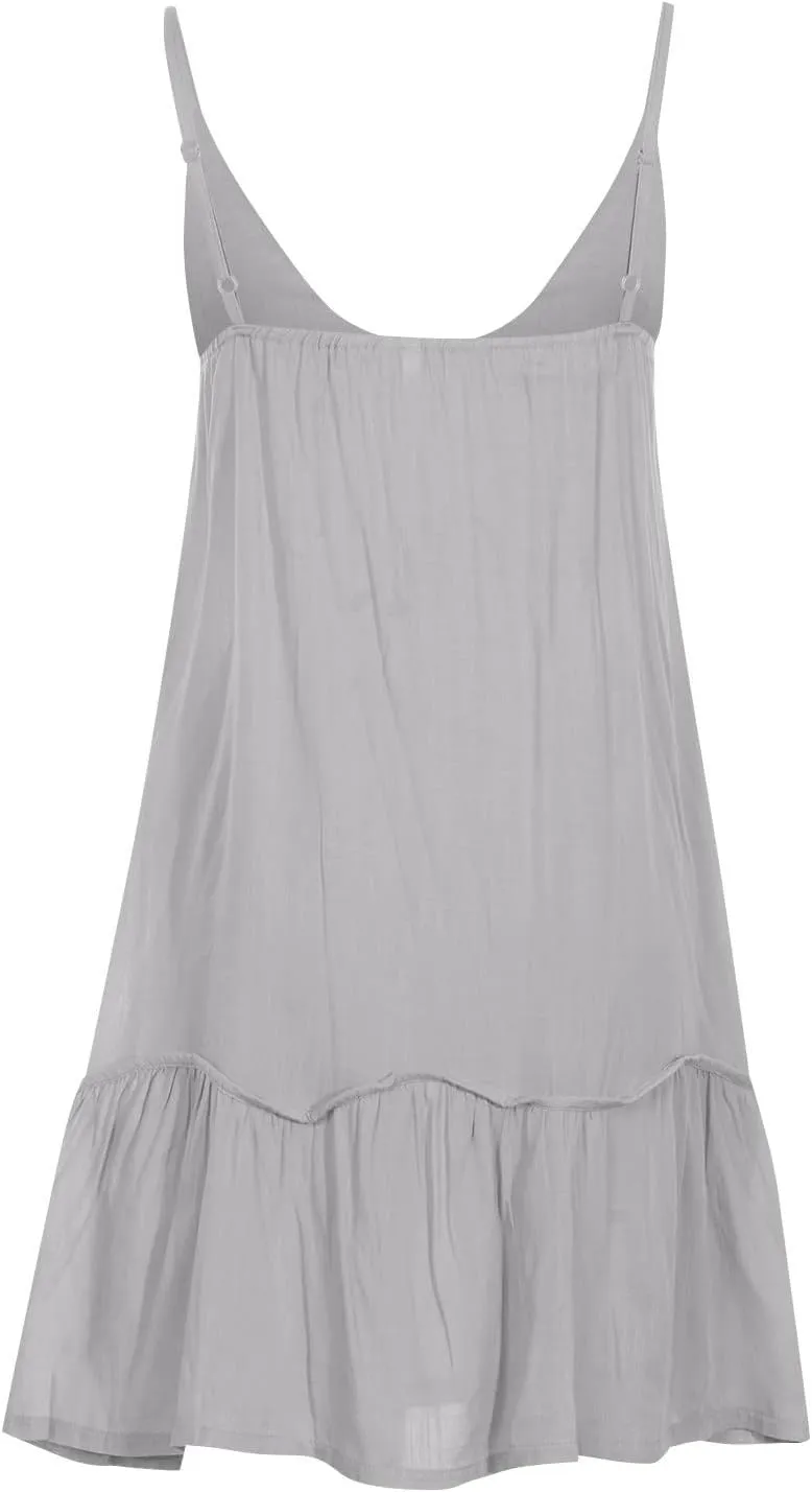 hlysgo Beach Dresses for Women 2025 Summer Ruffled Hem Adjustable Straps V Neck Sundress Casual Loose Comfy Boho Mini Dress