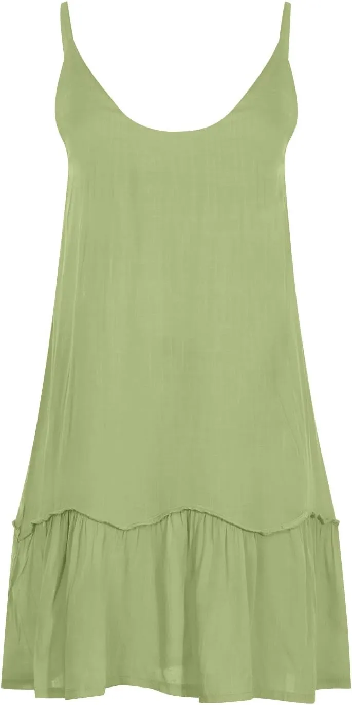 hlysgo Beach Dresses for Women 2025 Summer Ruffled Hem Adjustable Straps V Neck Sundress Casual Loose Comfy Boho Mini Dress