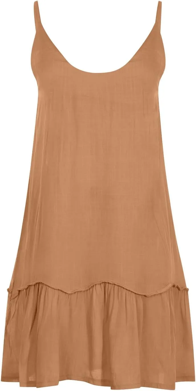 hlysgo Beach Dresses for Women 2025 Summer Ruffled Hem Adjustable Straps V Neck Sundress Casual Loose Comfy Boho Mini Dress