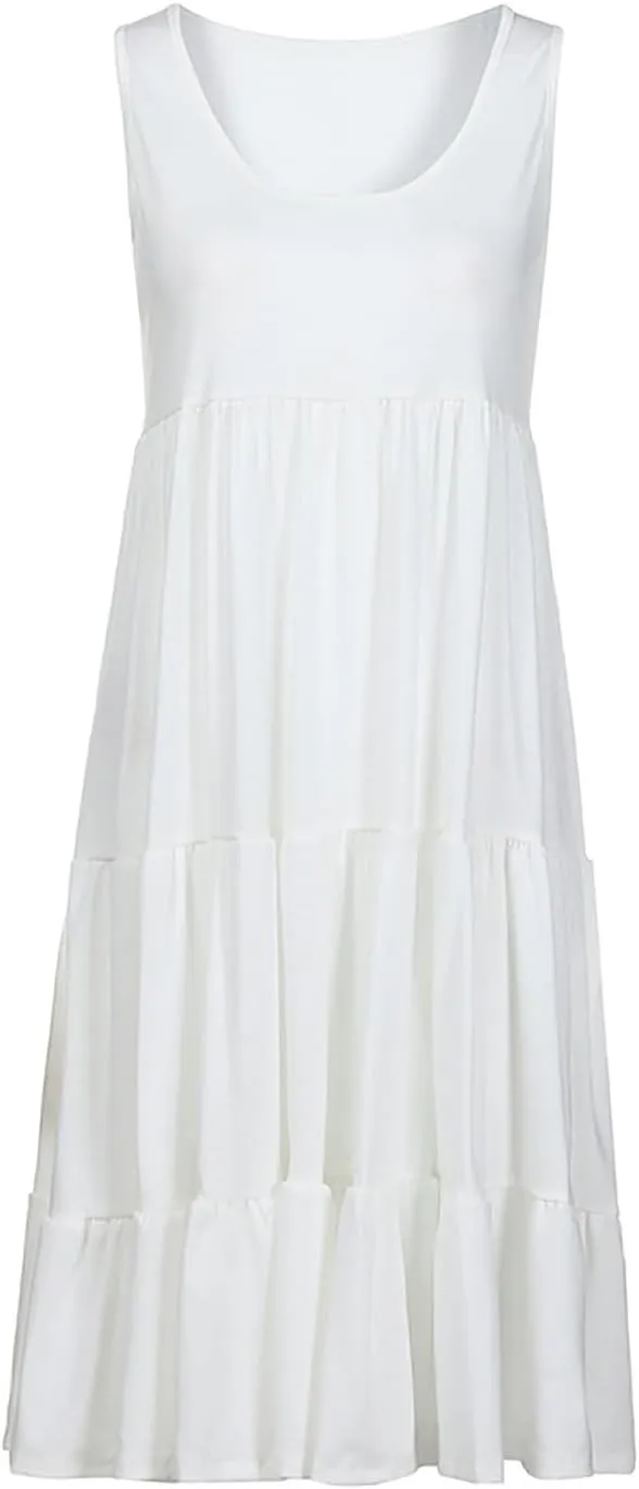 hlysgo Ladies Dresses Summer Plus Size Sleeveless Peplum Cover Up Dress Casual Loose Fit Beach Mini Sundress for Women