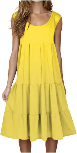 hlysgo Ladies Dresses Summer Plus Size Sleeveless Peplum Cover Up Dress Casual Loose Fit Beach Mini Sundress for Women
