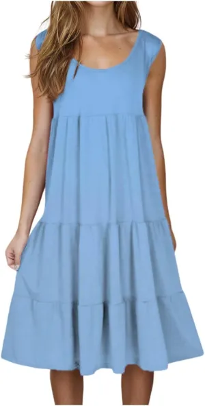 hlysgo Ladies Dresses Summer Plus Size Sleeveless Peplum Cover Up Dress Casual Loose Fit Beach Mini Sundress for Women