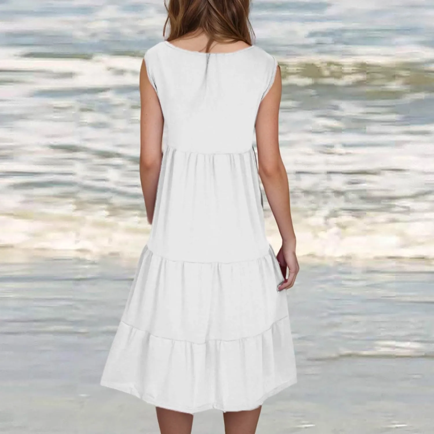 hlysgo Ladies Dresses Summer Plus Size Sleeveless Peplum Cover Up Dress Casual Loose Fit Beach Mini Sundress for Women