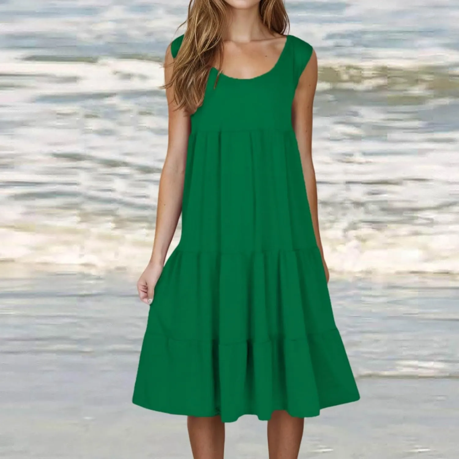 hlysgo Ladies Dresses Summer Plus Size Sleeveless Peplum Cover Up Dress Casual Loose Fit Beach Mini Sundress for Women