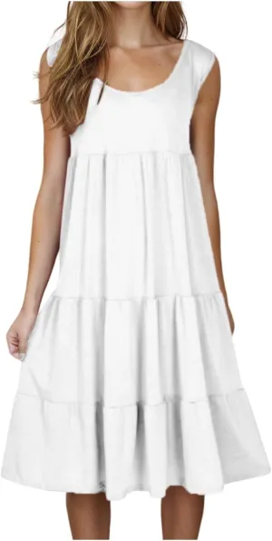 hlysgo Ladies Dresses Summer Plus Size Sleeveless Peplum Cover Up Dress Casual Loose Fit Beach Mini Sundress for Women