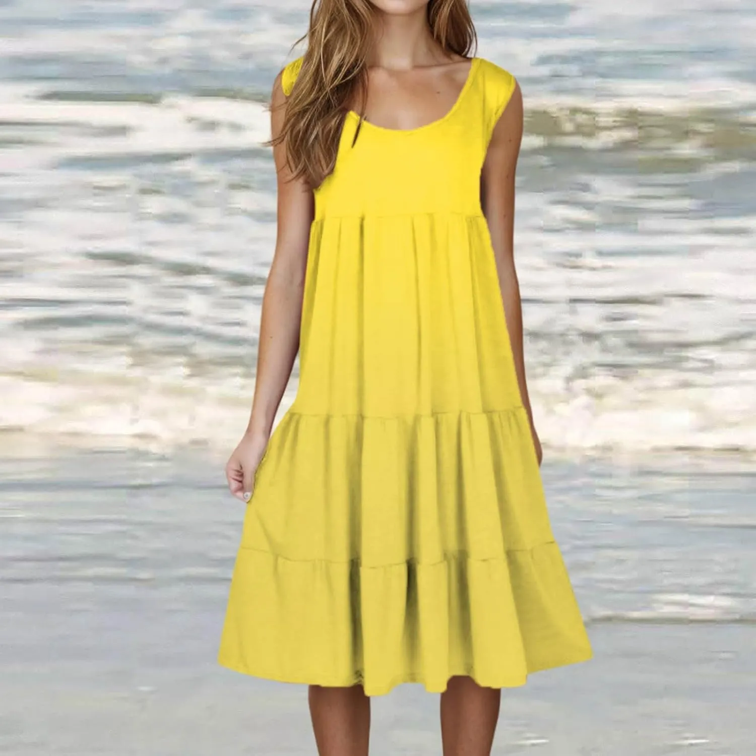 hlysgo Ladies Dresses Summer Plus Size Sleeveless Peplum Cover Up Dress Casual Loose Fit Beach Mini Sundress for Women