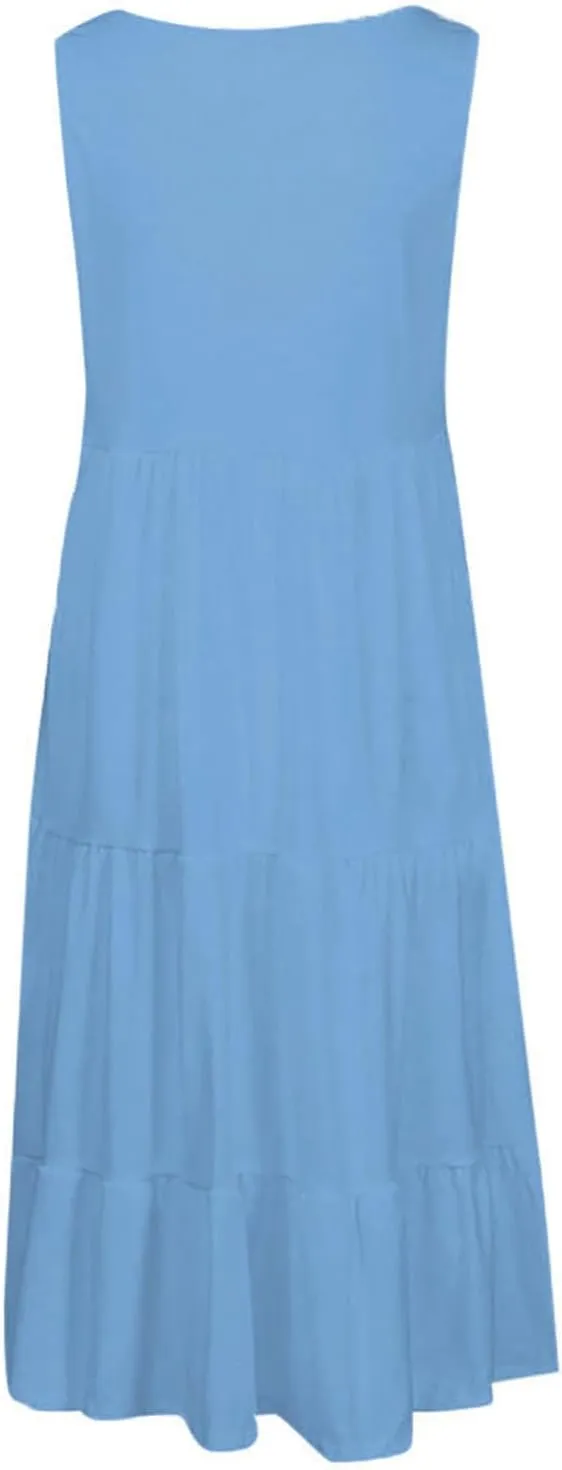 hlysgo Ladies Dresses Summer Plus Size Sleeveless Peplum Cover Up Dress Casual Loose Fit Beach Mini Sundress for Women