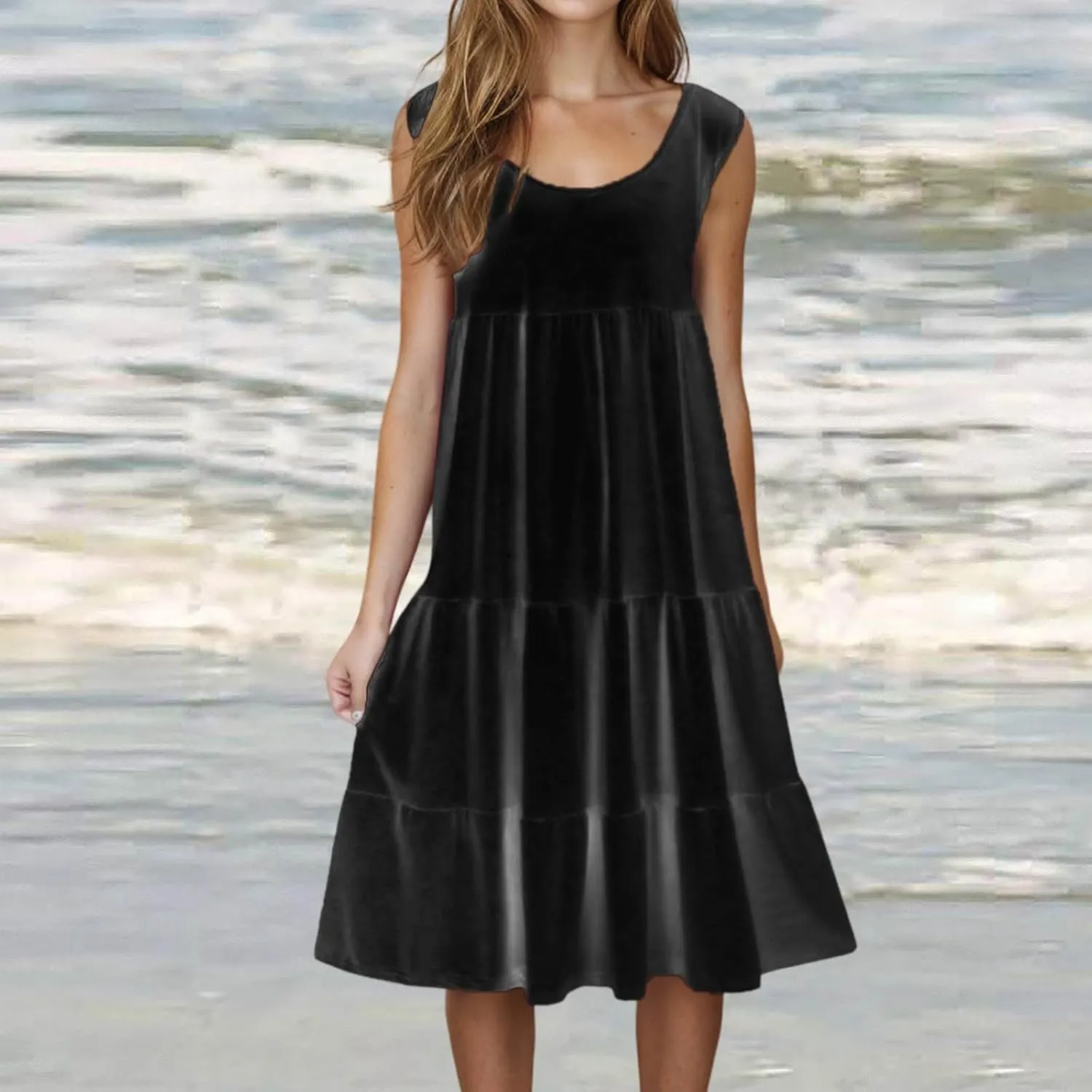 hlysgo Ladies Dresses Summer Plus Size Sleeveless Peplum Cover Up Dress Casual Loose Fit Beach Mini Sundress for Women