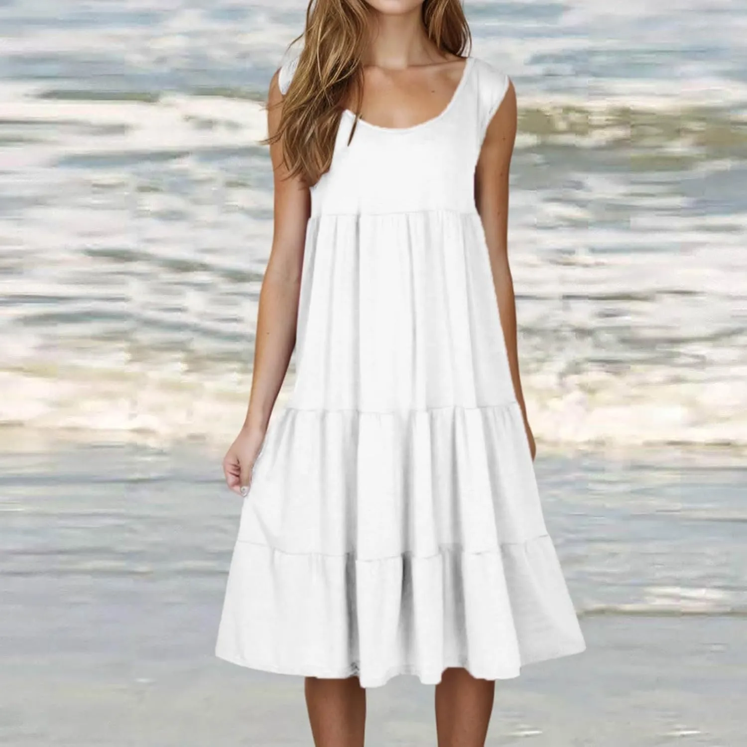 hlysgo Ladies Dresses Summer Plus Size Sleeveless Peplum Cover Up Dress Casual Loose Fit Beach Mini Sundress for Women