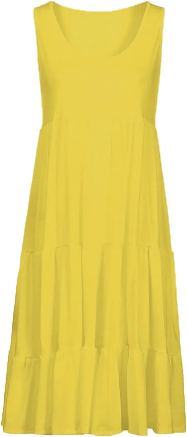 hlysgo Ladies Dresses Summer Plus Size Sleeveless Peplum Cover Up Dress Casual Loose Fit Beach Mini Sundress for Women