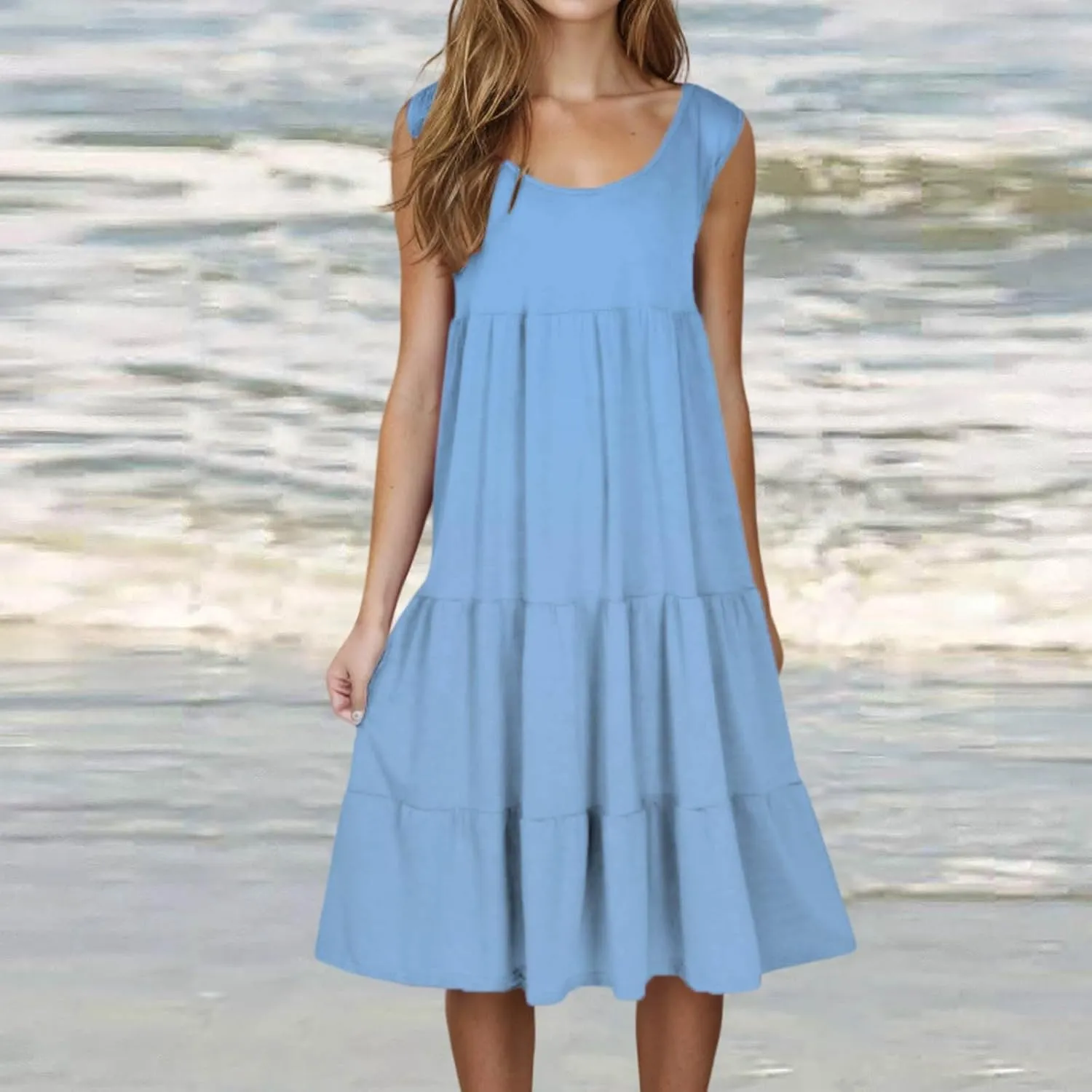 hlysgo Ladies Dresses Summer Plus Size Sleeveless Peplum Cover Up Dress Casual Loose Fit Beach Mini Sundress for Women