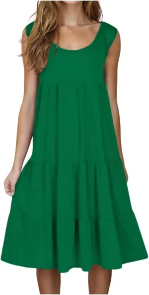 hlysgo Ladies Dresses Summer Plus Size Sleeveless Peplum Cover Up Dress Casual Loose Fit Beach Mini Sundress for Women