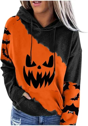 Hoodies for Women,Halloween Costumes Woman 2024 Trendy Funny Pumpkin Printed Oversized Sweatshirt Womens Long Sleeve Tops Fashion Fall Clothes Prime of Day Deals Sweaters Pullover(Be-Ginger,L), Large