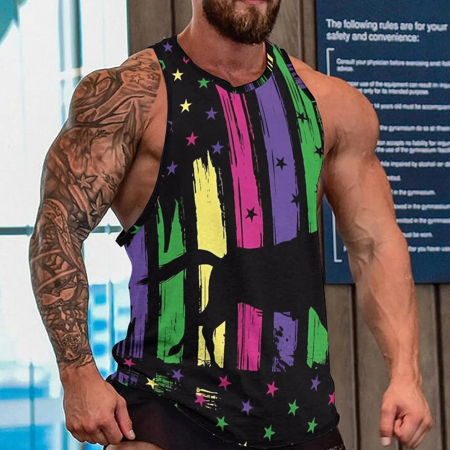 HOTYD American Flag Tank Tops Men Patriotic Tank Tops for Men 3D Print Summer Casual Quick Dry Sleeveless Muscle Shirts