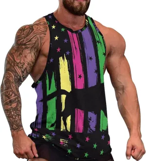 HOTYD American Flag Tank Tops Men Patriotic Tank Tops for Men 3D Print Summer Casual Quick Dry Sleeveless Muscle Shirts
