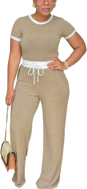 HTD Womens 2 Piece Outfits Casual Sweatsuits Set Short Sleeve Matching Sets Tracksuit