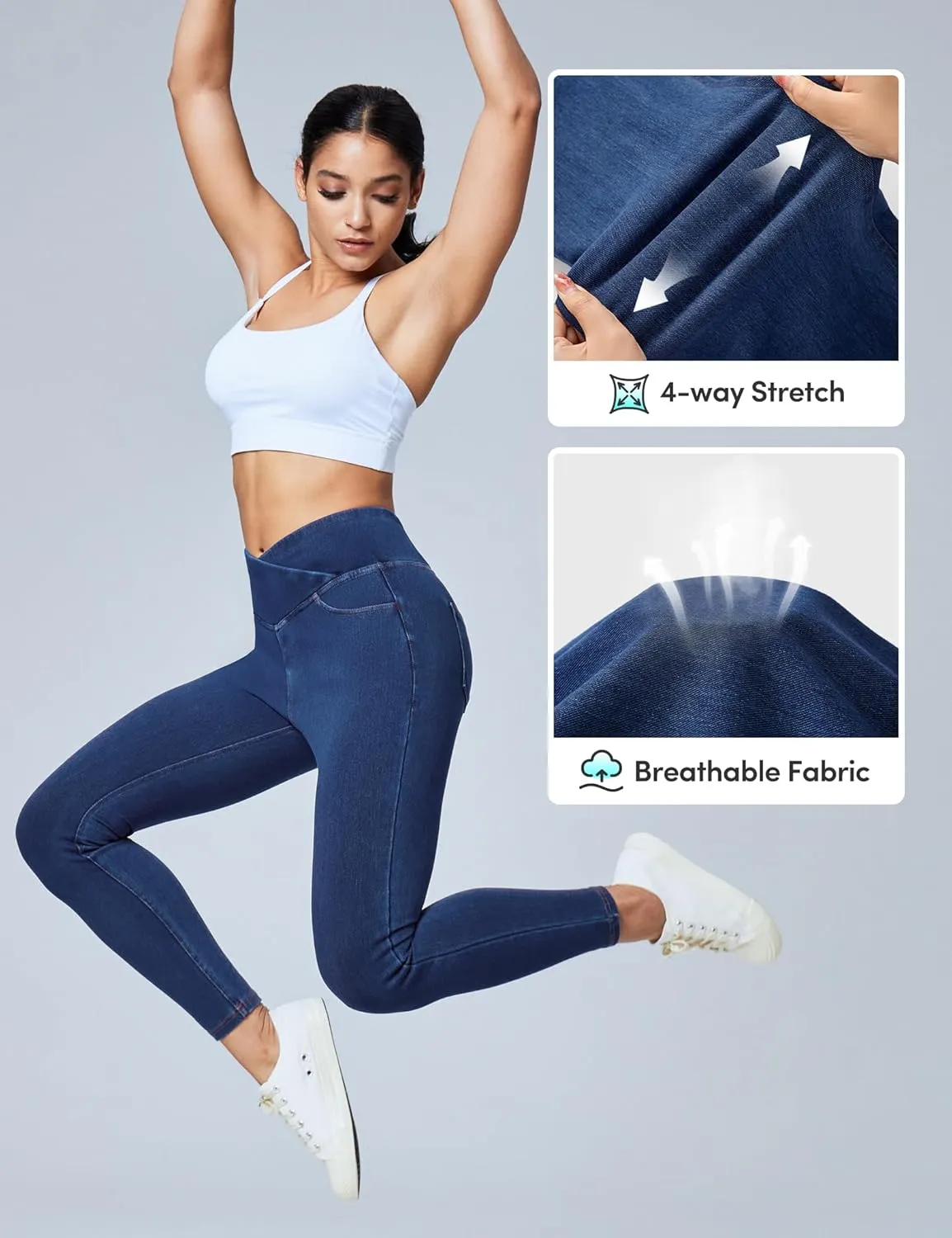 IUGA Stretchy High Waisted Jeans for Women Jeggings Tummy Control Skinny Jeans Work Pants with Pockets