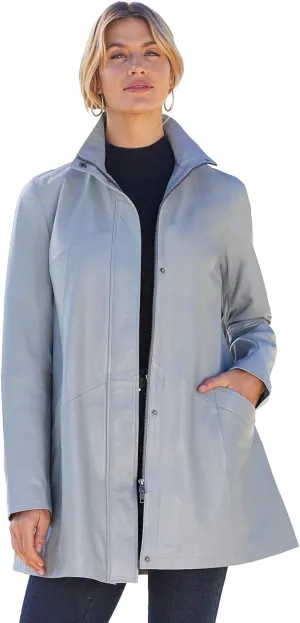 Jessica London Women's Plus Size A-Line Zip Front Leather Jacket